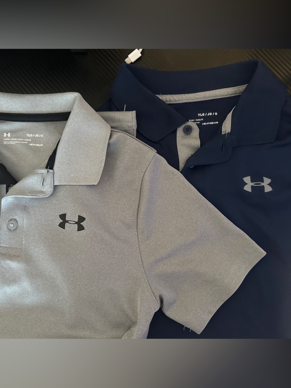 Lot of 2 Under Armour Kids Polo in Gray and Navy